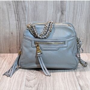 Aimee Kestenberg Purse "CALI" Gray Leather Gold Chain Shoulder Bag